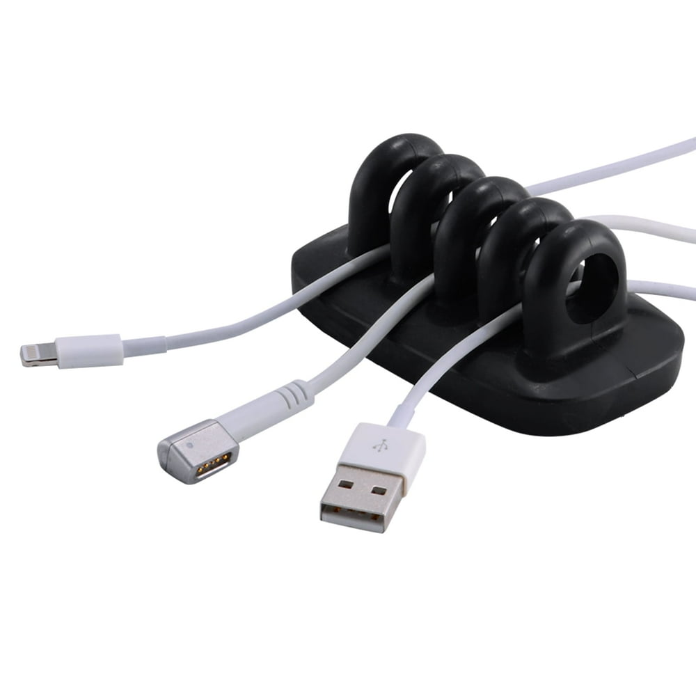 Weighted Desktop Cable Holder, 3-Pack Heavy Silicone Multi-Slot Cord Organizer, Black product photo