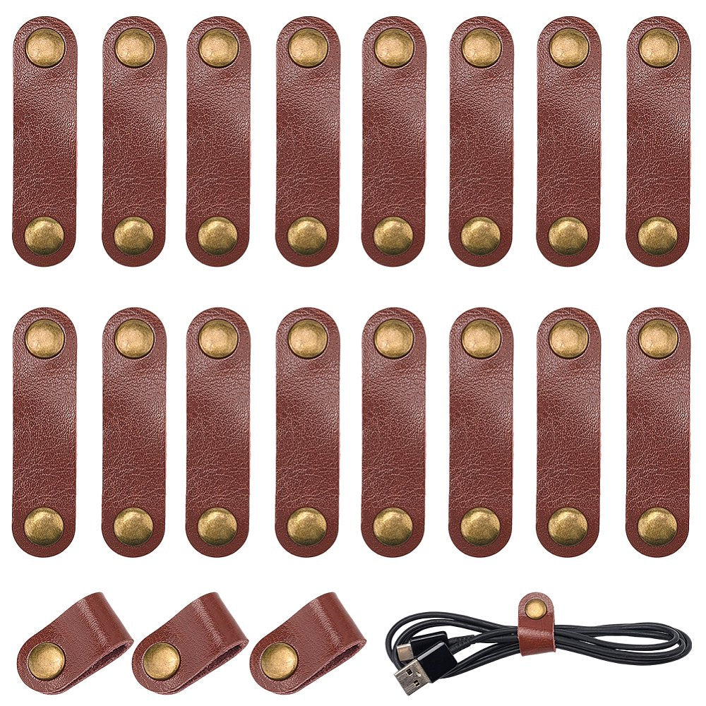 Cord Keeper Leather Cable Straps with Snap Buckle 6-Pack, Reusable Wire Bundler Travel Organizer, Brown product photo