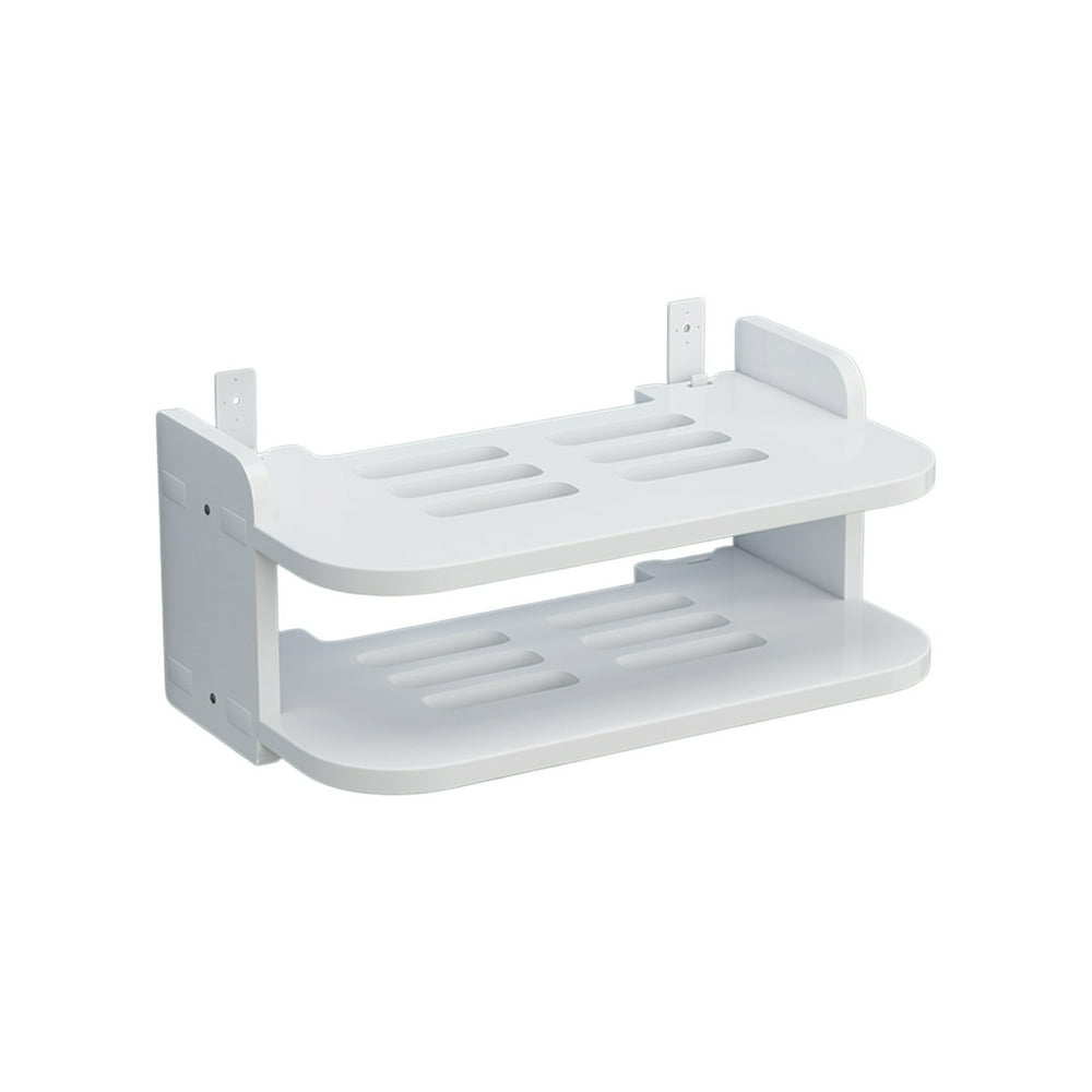 Modem Router Wall Shelf Floating Vented 2-Tier, Cable Box Mount Network Equipment Holder, White product photo