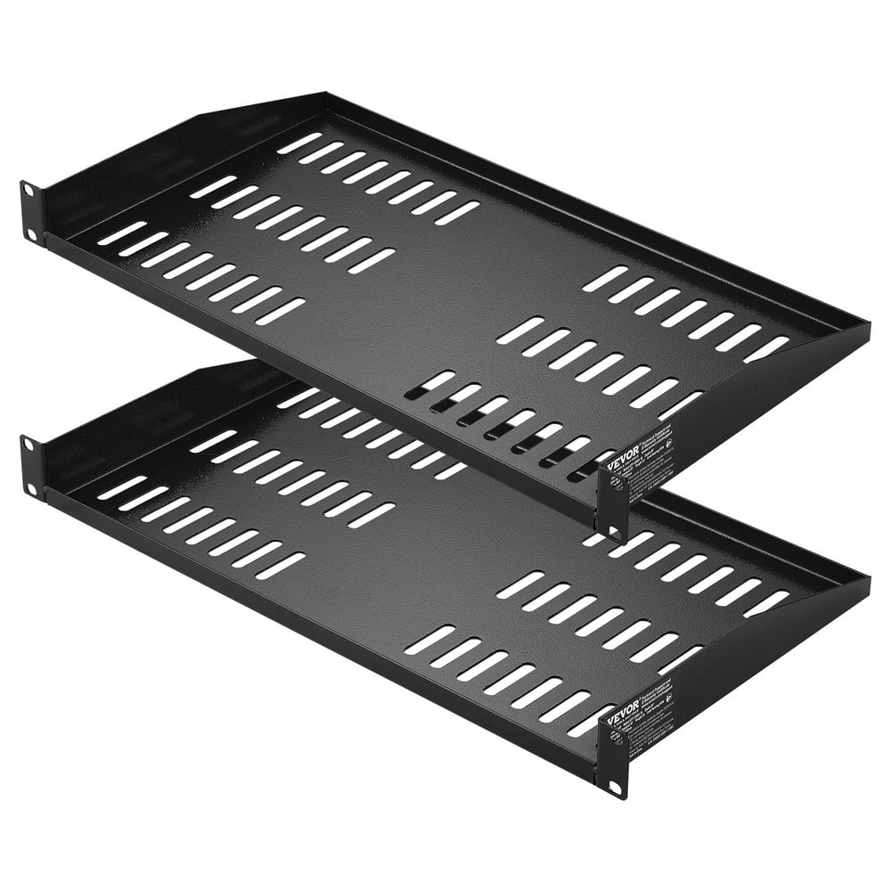 Vented Cantilever Rack Shelf 1U 19-Inch, 2-Pack Steel Network Cable Tray, Black product photo