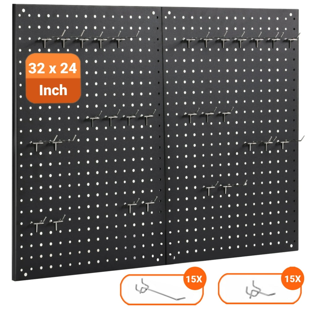 Metal Pegboard Wall Organizer Kit, 2 Panels with 30 Hooks, Garage & Workshop Storage, Black product photo