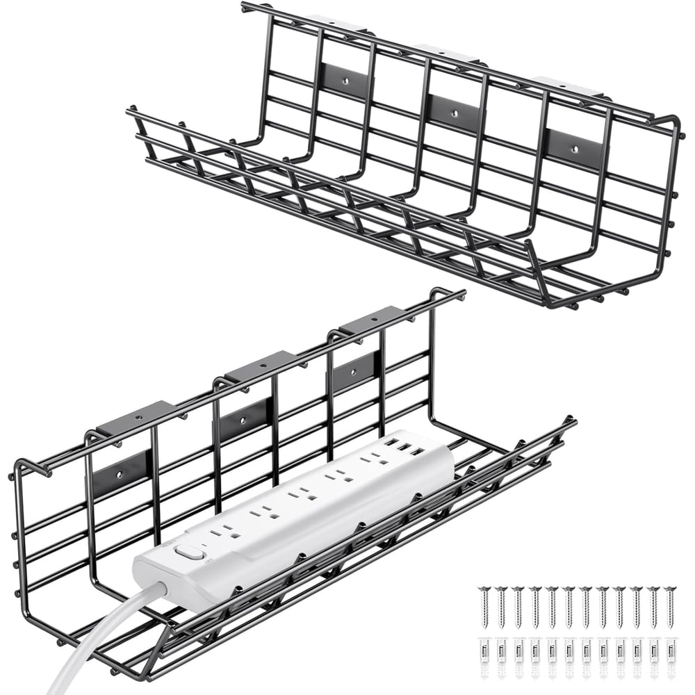 Under Desk Cable Management Tray, Mountable Power Strip Wire Basket Organizer, Black product photo