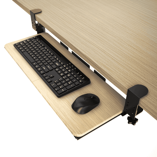 Clamp-On Keyboard Tray No-Drill Under Desk, Slide-Out Pull-Out Shelf, Wood-Look Surface  product photo