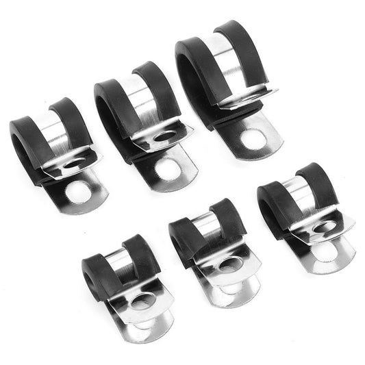 Rubber-Cushioned Cable Clamps, 30-Pack Assorted Screw-Mount Metal Loop Clamps, Stainless Steel with Black Rubber  product photo