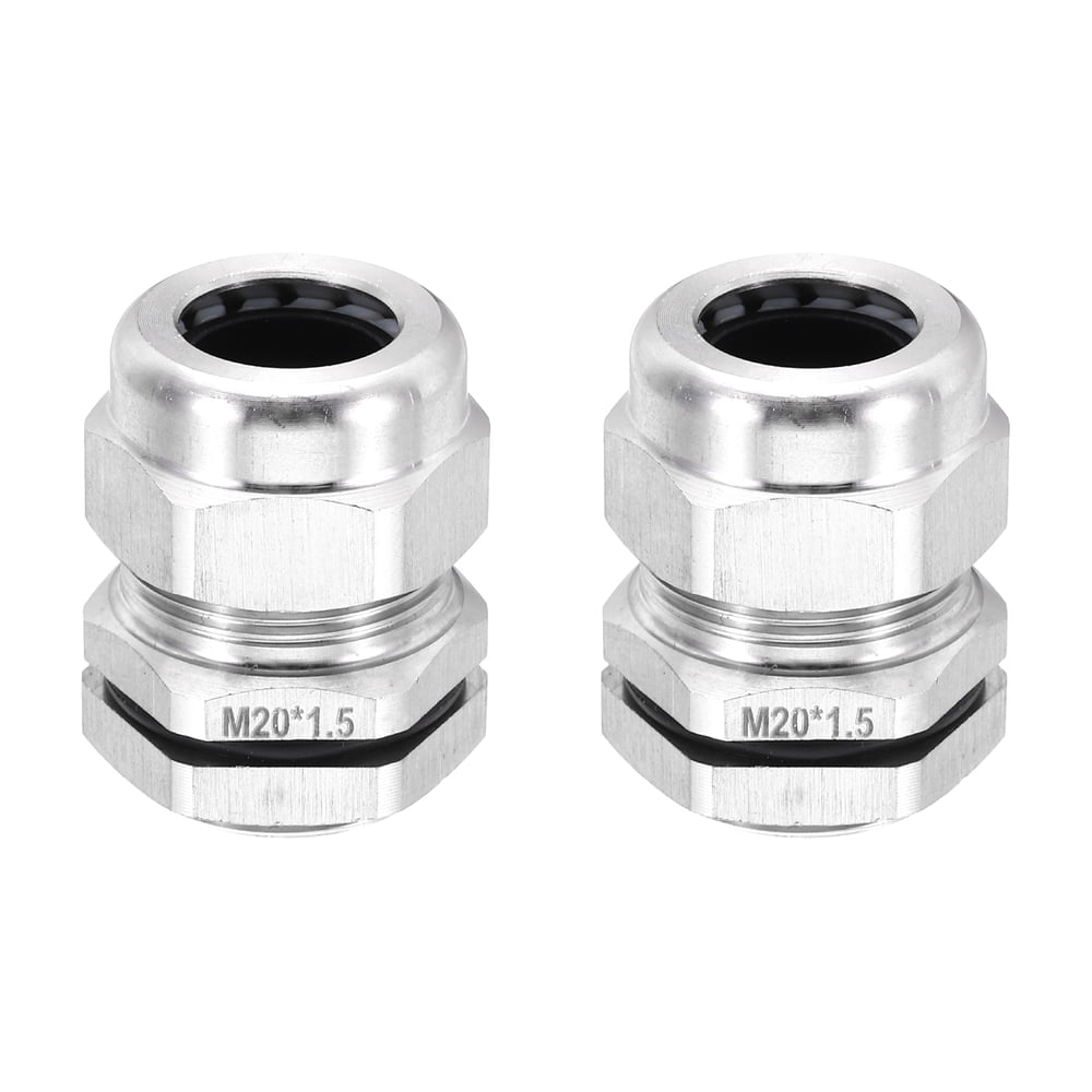Waterproof Cable Glands, M20 Metal Strain-Relief Connectors with Sealing Ring, Silver  product photo