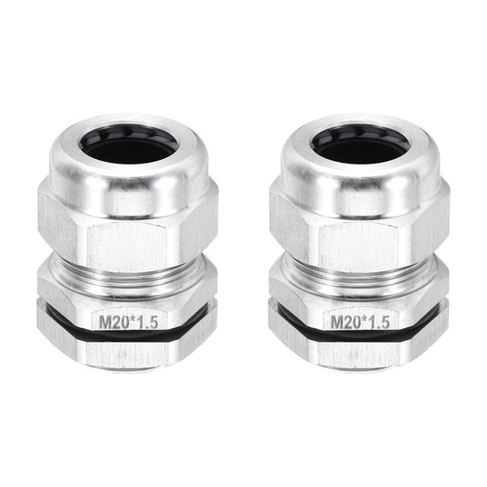 Waterproof Cable Glands, M20 Metal Strain-Relief Connectors with Sealing Ring, Silver  product photo