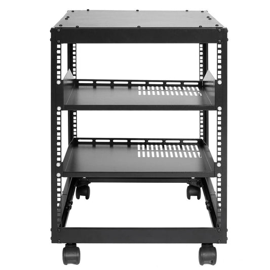 12U Open-Frame Server Rack, Rolling Steel Network Equipment Frame with Casters, Black  product photo