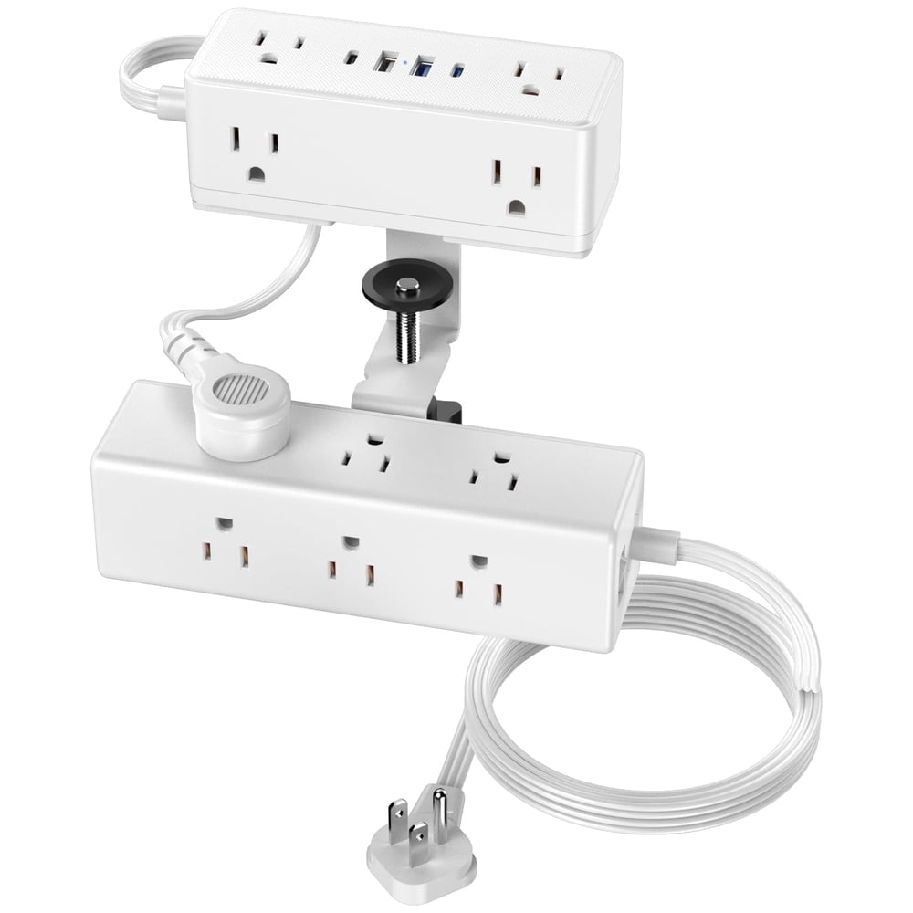 Clamp-On Desk Power Station, Multi-Outlet Edge Mount with USB Ports, White  product photo
