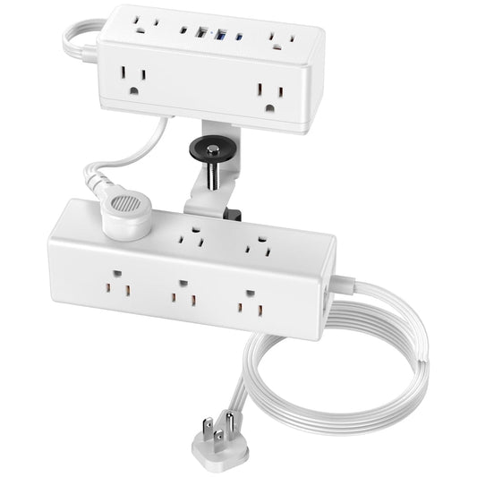 Clamp-On Desk Power Station, Multi-Outlet Edge Mount with USB Ports, White  product photo