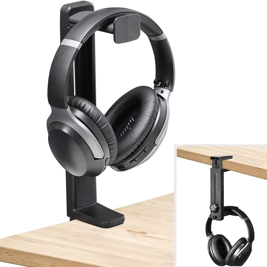Clamp-On Headphone Stand, Under-Desk Edge Mount Headset Hanger Holder, Black  product photo