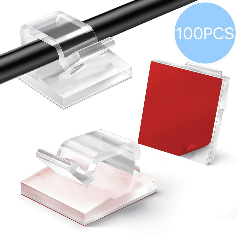 Adhesive Cord Clips 100-Pack, Drop-Stop Cable Organizer Holders, Clear  product photo