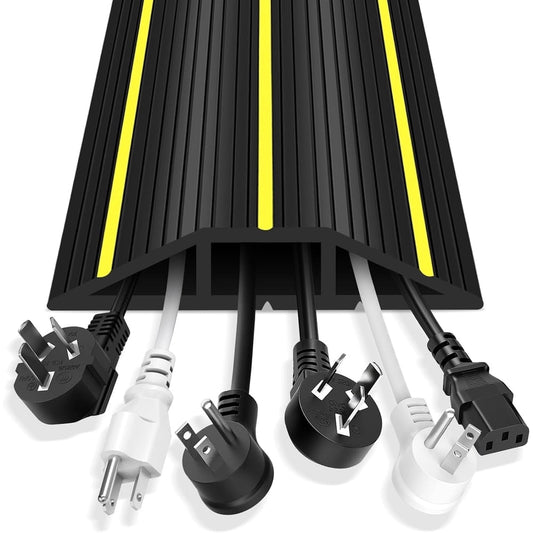 Floor Cord Cover, 3-Channel Low-Profile Drop-Over Cable Protector, 10 Feet, Office Walkway Guard, Black  product photo