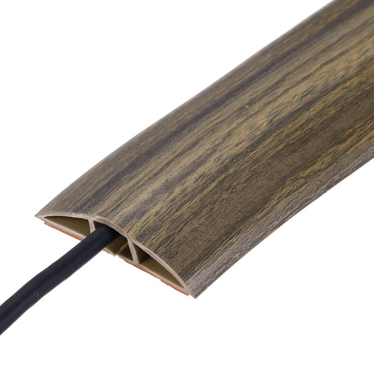 Floor Cord Cover Protector, Low-Profile 2-Channel Drop-Over Cable Ramp, 12 Feet, Walkway Guard, Wood Grain  product photo