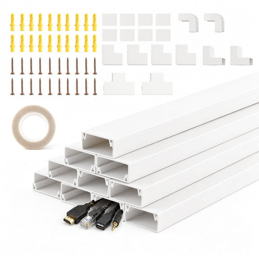 Cord Cover Raceway Kit, 125-Inch Paintable On-Wall Cable Concealer Channel, White  product photo