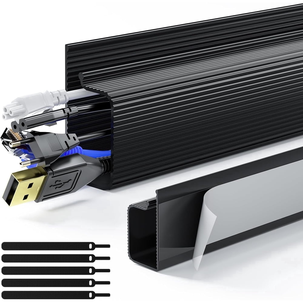 Desk Cable Management Kit, Raceway Channel with Reusable Ties Starter Set, Black  product photo