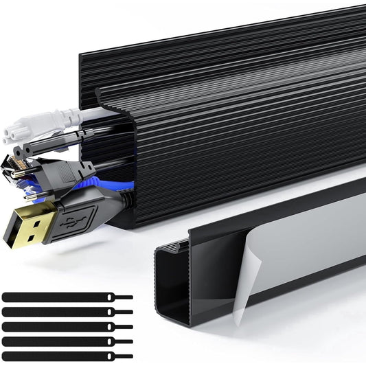 Desk Cable Management Kit, Raceway Channel with Reusable Ties Starter Set, Black  product photo