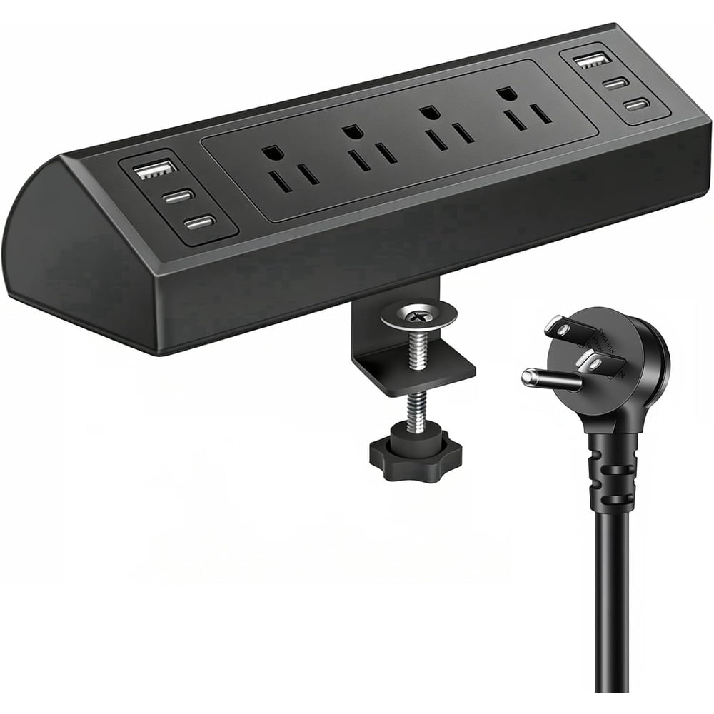 Desk Clamp Power Strip, 4-Outlet with USB-A and USB-C Charging Edge Mount, Black  product photo