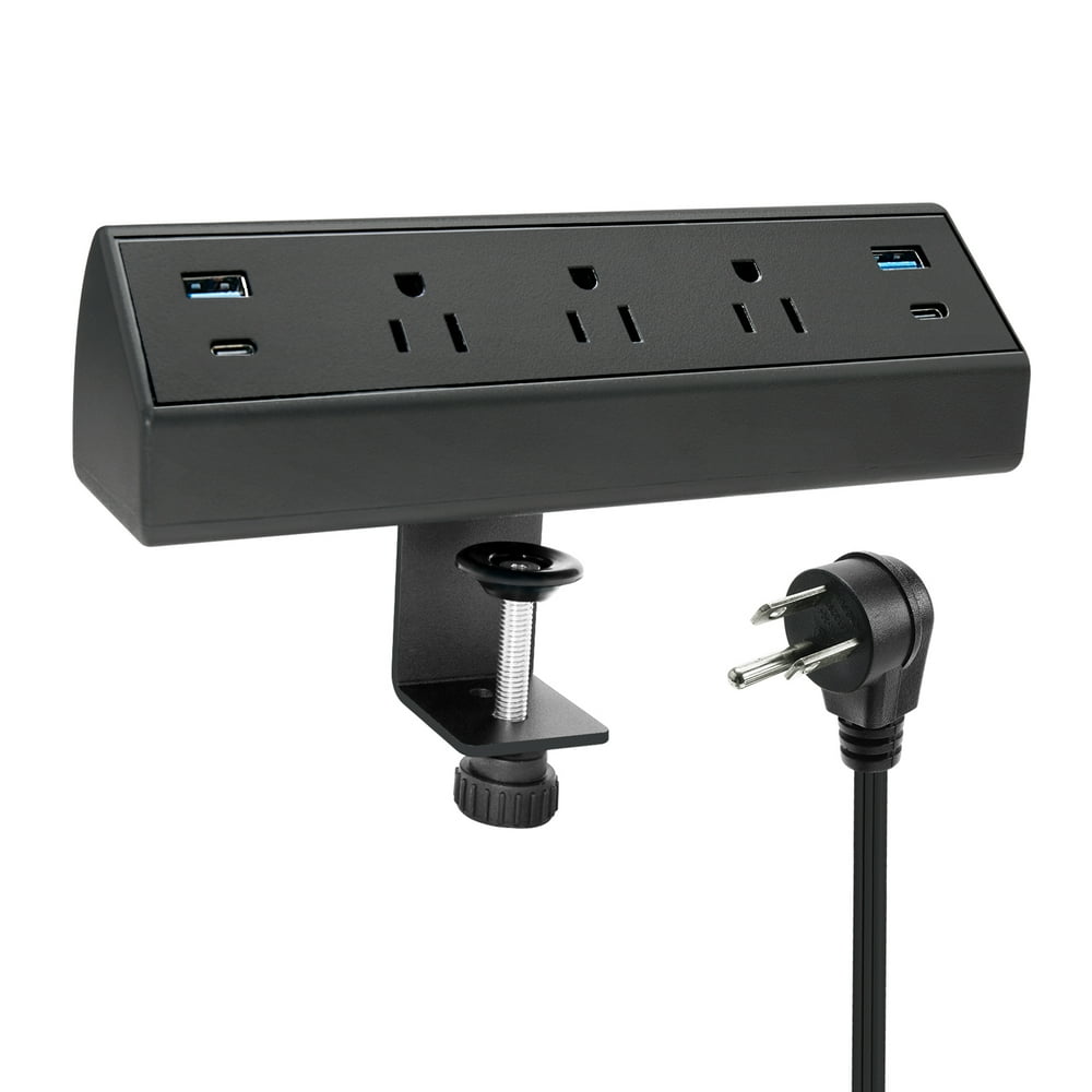 Desk Edge Power Strip Clamp Mount, 3 AC Outlets with USB-A and USB-C Charging Ports, Black  product photo