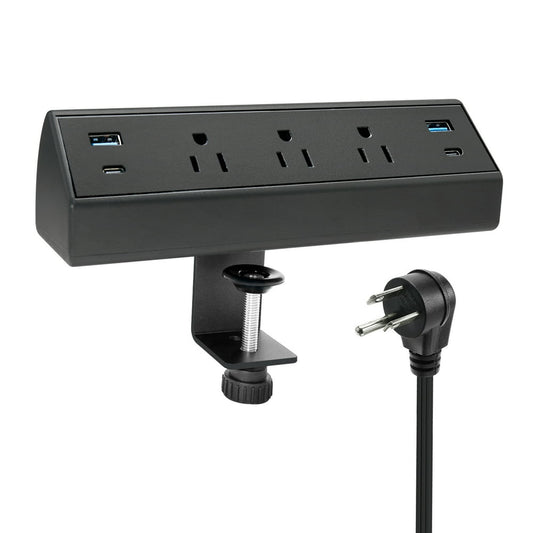 Desk Edge Power Strip Clamp Mount, 3 AC Outlets with USB-A and USB-C Charging Ports, Black  product photo