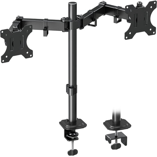 Dual Monitor Arm Desk Mount, Clamp-On Adjustable VESA Stand for Two Screens, Black  product photo