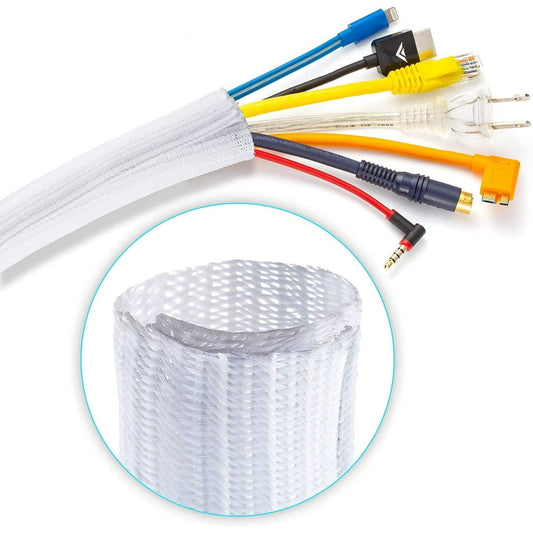 Expandable Cable Sleeve, 1/2-Inch 20-Feet PET Braided Wire Wrap Cord Protector, White  product photo
