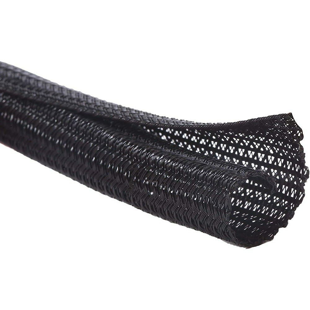 Expandable Braided Cable Sleeve, 1-Inch 16-Feet Self-Wrapping Split Cord Cover, Black  product photo