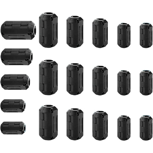 Ferrite Core Clip-On Filters, 12-Pack Snap-Around RFI EMI Cable Chokes, Assorted Sizes, Black  product photo