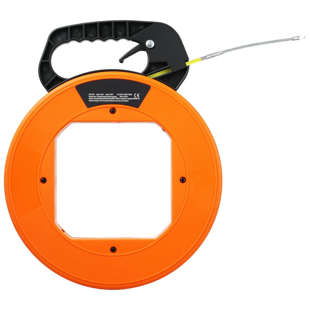 Fish Tape Wire Puller, 50-Foot Steel Cable Pulling Tool, Conduit & Wall Routing Reel with Hand Crank, Orange  product photo