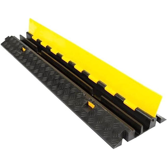 Heavy Duty Cable Ramp Protector 2-Channel Rubber Drive-Over Hose Cord Guard 3 Feet, Black & Yellow  product photo