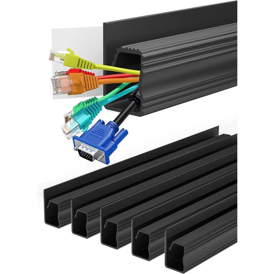 J-Channel Cable Raceway Under Desk, 2-Pack Adhesive Wire Concealer Tracks, Black  product photo