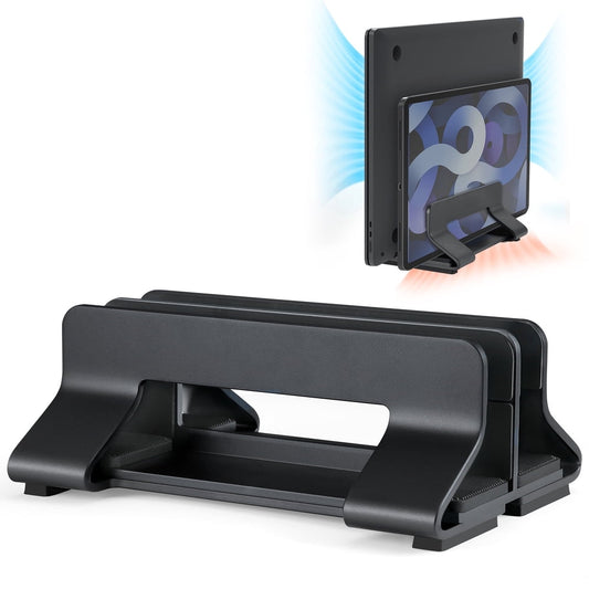 Vertical Laptop Docking Stand, Adjustable Dual-Slot Notebook and Tablet Holder, Black  product photo