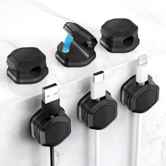 Magnetic Cable Organizer Clips 4-Pack, Under-Desk Cord Routing Holders, Black  product photo