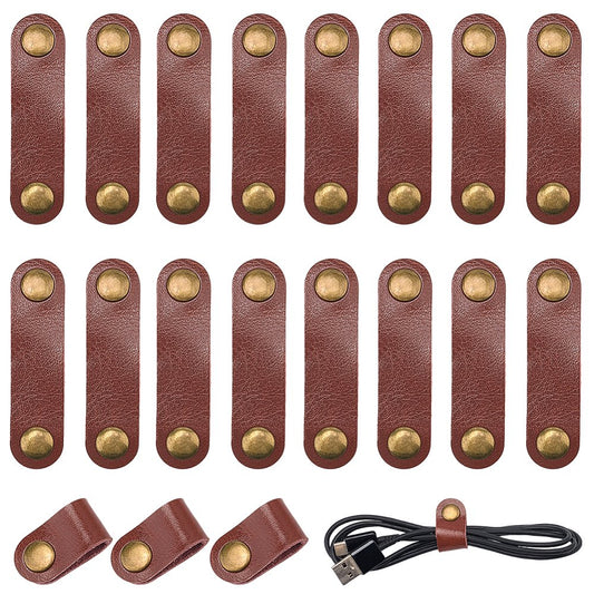 Cord Keeper Leather Cable Straps with Snap Buckle 6-Pack, Reusable Wire Bundler Travel Organizer, Brown  product photo