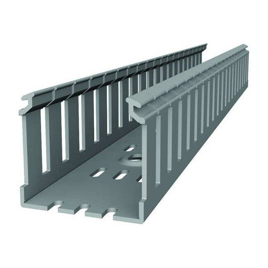 Open Slot Wiring Duct Cable Trunking with Cover 1x2 Inch 6.5 Feet, Slotted Wire Raceway PVC, Grey  product photo