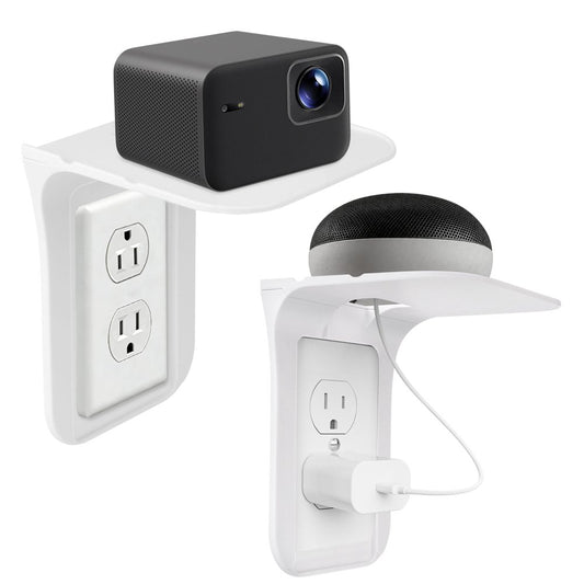 Outlet Shelf Wall Plug Bracket 2-Pack, Floating Charging Holder for Speakers & Chargers, White  product photo