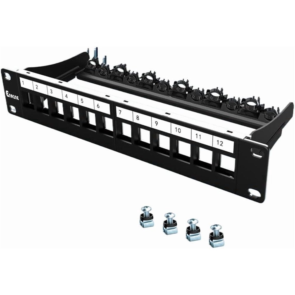 12-Port Blank Keystone Patch Panel 1U, Rack & Wall Mount Network Cable Organizer, Black  product photo
