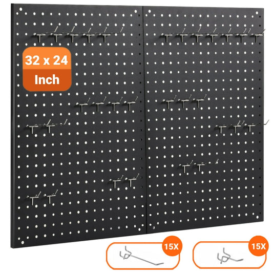 Metal Pegboard Wall Organizer Kit, 2 Panels with 30 Hooks, Garage & Workshop Storage, Black  product photo