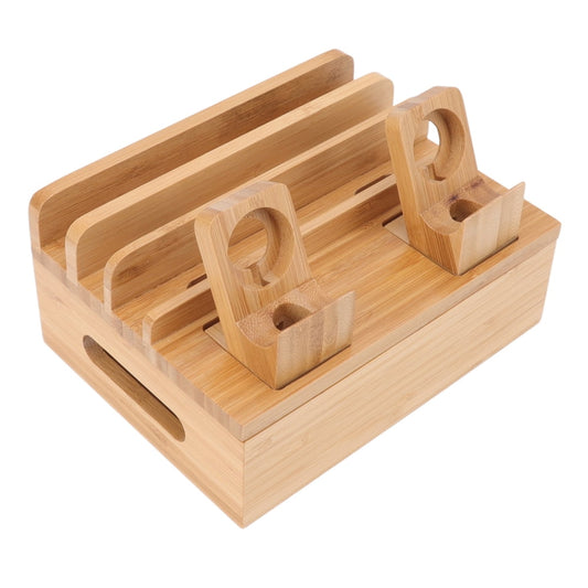 Bamboo Multi-Device Charging Station Organizer, Desk & Nightstand Cord Valet Tray, Natural  product photo