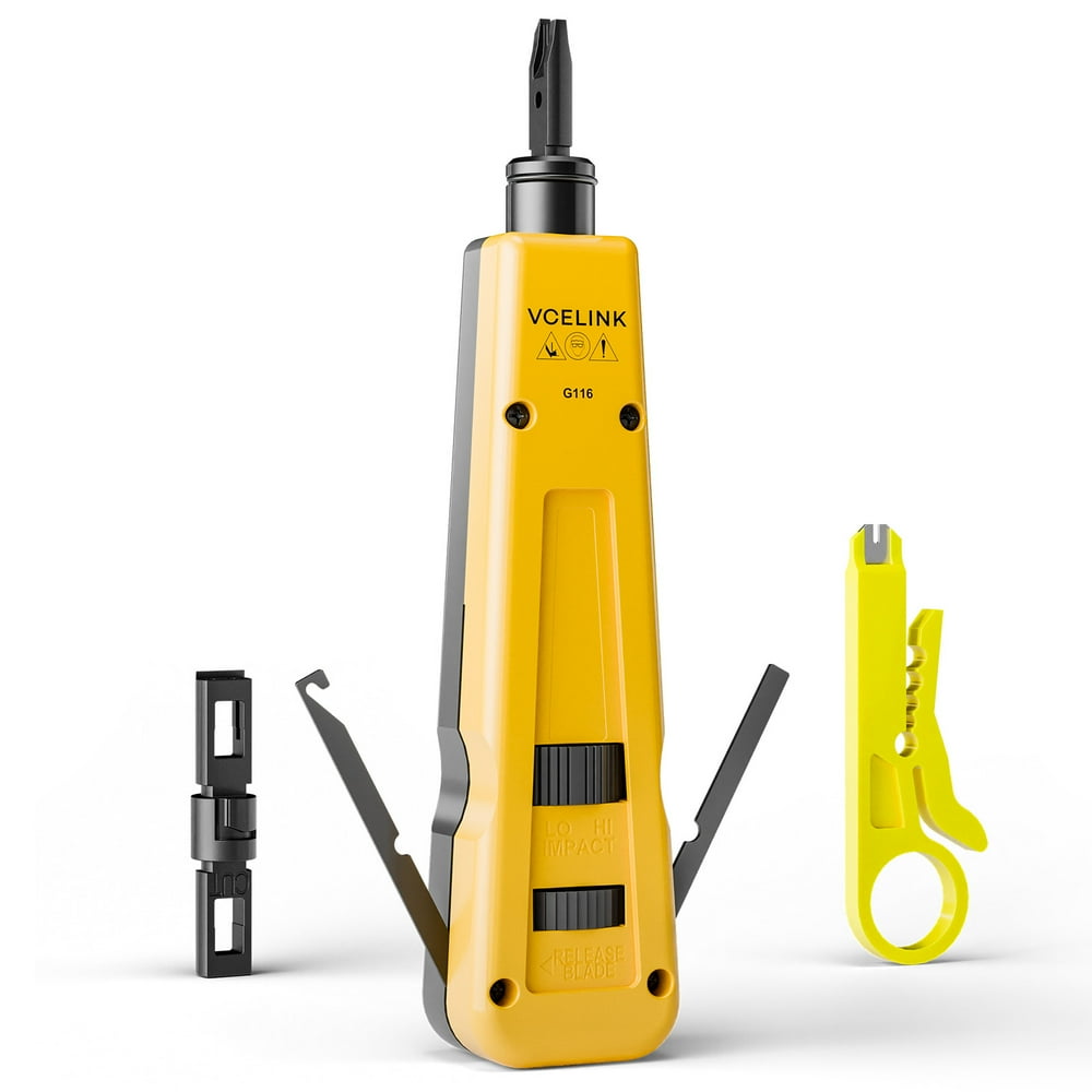 Impact Punch Down Tool Kit 110/66 with Keystone Blade & Wire Stripper, Network Hand Tool, Yellow  product photo