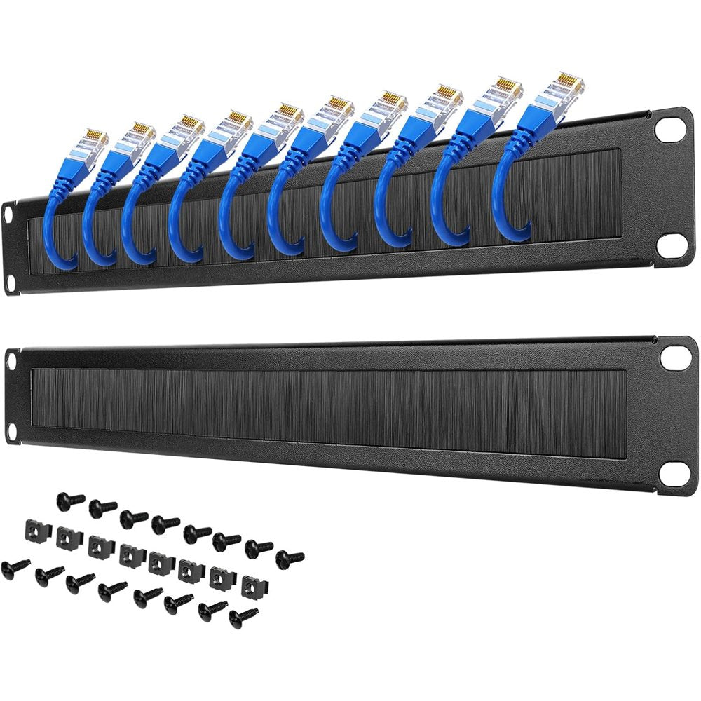 Rack-Mount Cable Management Panel 1U, 19-Inch Brush Strip Pass-Through Organizer, Black  product photo