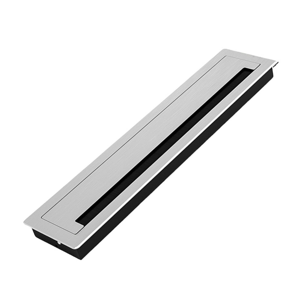 Rectangular Desk Grommet, Cable Pass-Through Brushed Aluminum Wire Hole Cover, Silver  product photo
