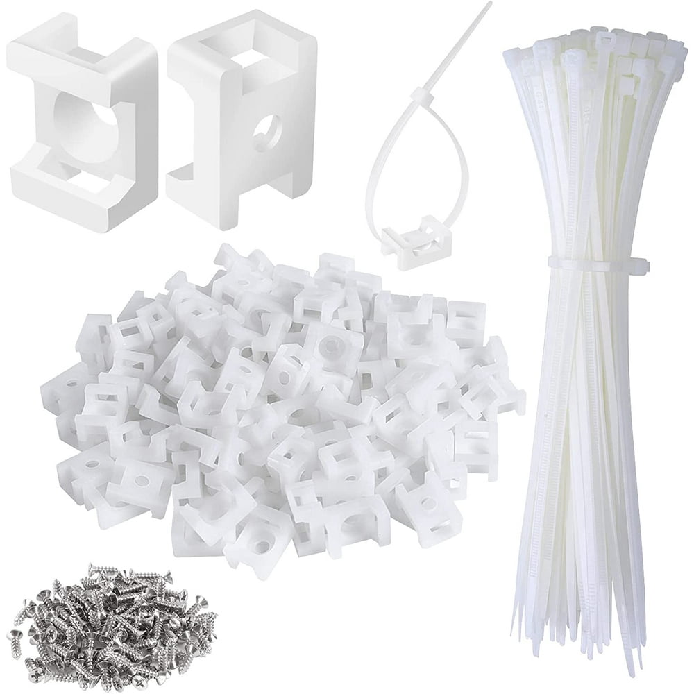 Screw-In Cable Tie Saddle Mounts 60-Pack, Nylon Wire Anchor Set with Ties and Screws, White  product photo