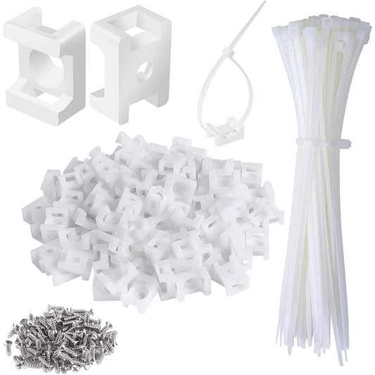 Screw-In Cable Tie Saddle Mounts 60-Pack, Nylon Wire Anchor Set with Ties and Screws, White  product photo