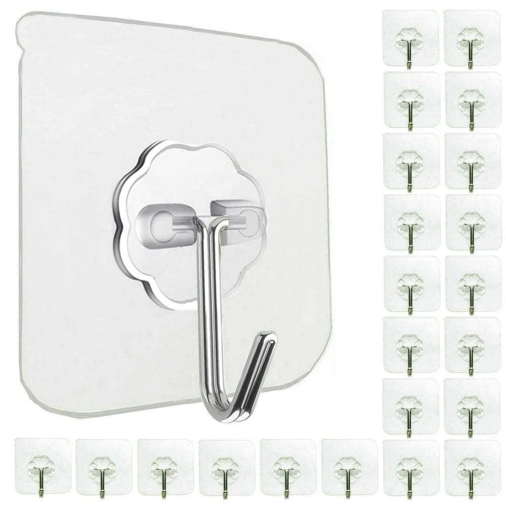 Self-Adhesive Utility Hooks 20-Pack, Clear Cord and Cable Holder Wall Mounts, Transparent  product photo