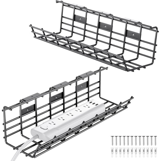 Under Desk Cable Management Tray, Mountable Power Strip Wire Basket Organizer, Black  product photo