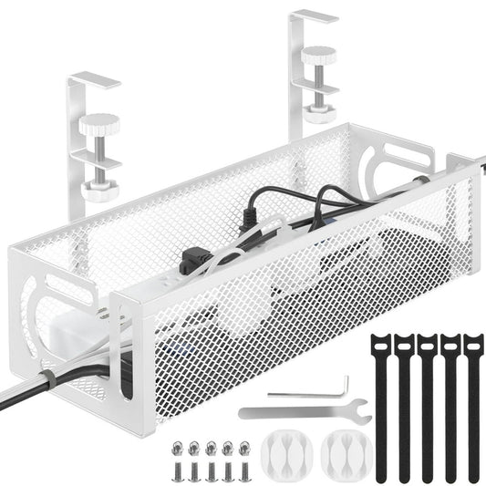 Under Desk Cable Tray 2-Pack, Clamp-On No-Drill Metal Wire Holder Basket, White  product photo