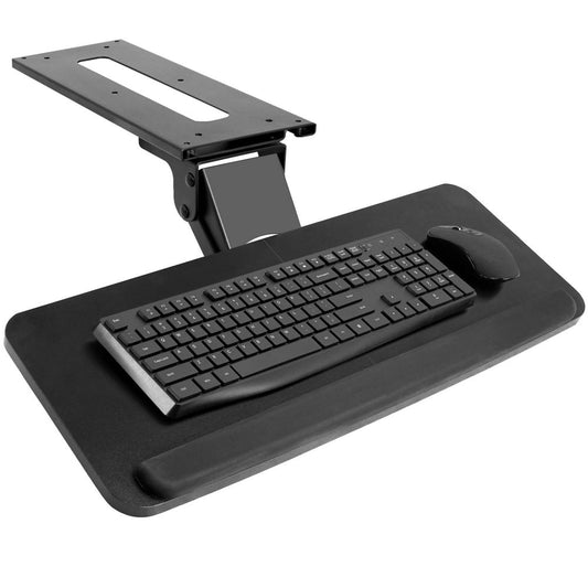 Under Desk Keyboard Tray with Mouse Pad Platform, Steel Sliding Pull-Out Mount, Black  product photo