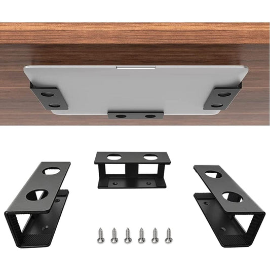 Under Desk Laptop Holder Mount, Clamp-On Vertical Notebook Storage Bracket, Black  product photo
