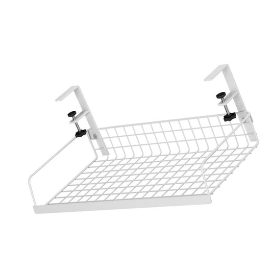 Under Desk Mesh Basket Storage, Clamp-On Hidden Accessory Wire Organizer Tray, White  product photo