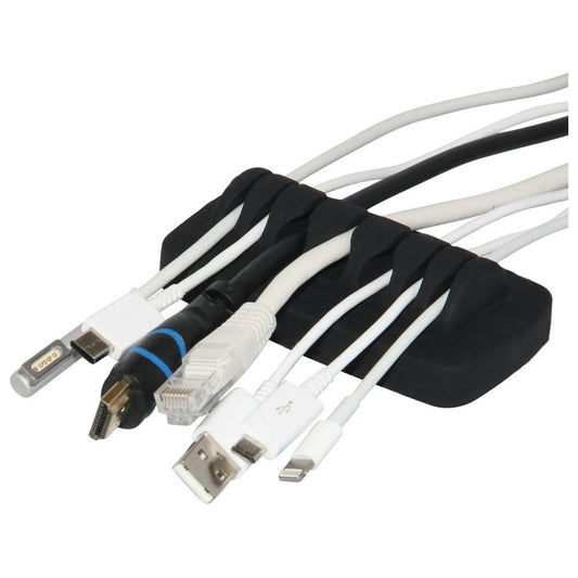 Weighted Cable Organizer Silicone, 7-Slot Anti-Slip Cord Holder Desktop Clip, Black  product photo